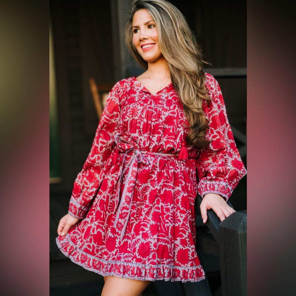 Celeste Red and White Floral Mini Dress